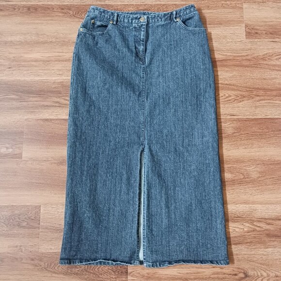 Charter Club Long Denim Maxi Skirt Modest Front Slit Size 10 - Picture 1 of 5